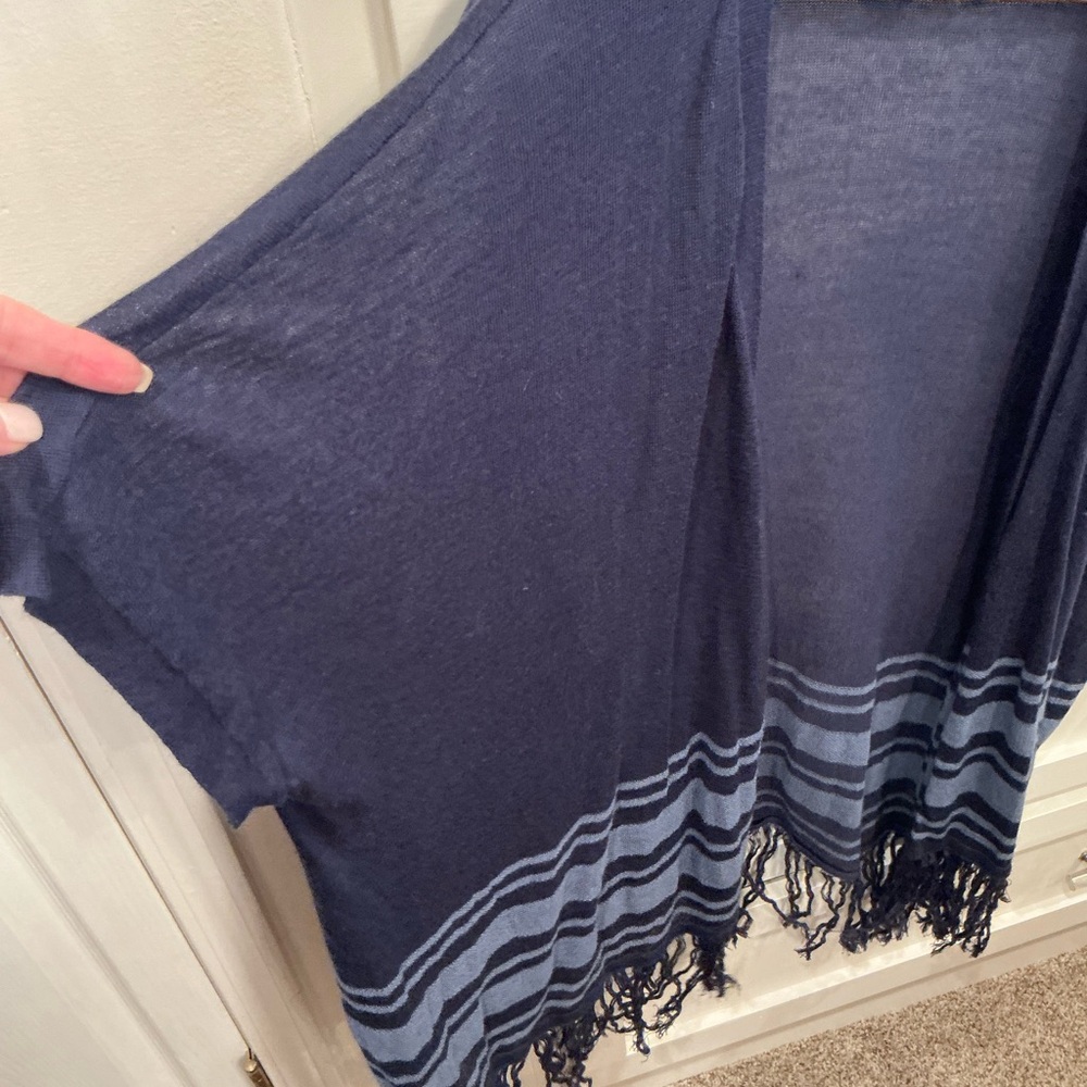 Neiman Marcus Navy Blue Fringe Cardigan - Picture 3 of 8